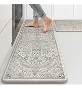 KIMODE Kitchen Mats Cushioned Anti Fatigue, Boho Vintage Grey Kitchen Rugs Sets of 2, Non-Slip Ki...