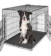 ZENY 36 inch Dog Crate Double Door Folding Metal Dog or Pet Crate Kennel with Tray and Handle