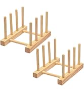 GZLT 2 Pack Bamboo Dish Rack for Kitchen Cabinet and Countertop, Plate Organizer for Cabinet, Bow...