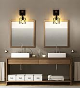 Lightess Black Wall Sconce with ON/Off Switch Pack of 2, Dimmable Cage Wall Mount Light Fixture I...