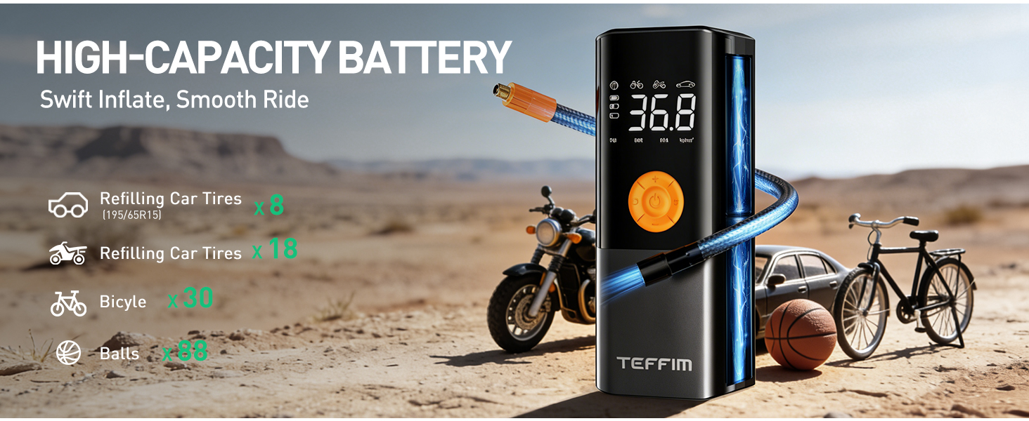 Teffim Tire Inflator Portable Air Compressor, Air Pump for Car Tires with LED Light