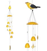 Gardenvy American Goldfinch Bird Wind Chimes with Bells, Large Unique Birds Chimes for Garden Bac...