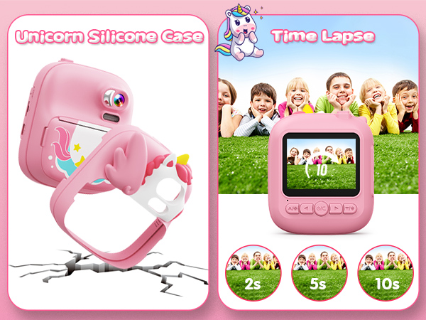 kid camera instant print silicone case 32GB TF card time lapse