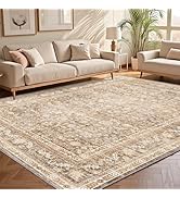 OPPODREAM Vintage Beige Area Rugs 5x7, 5 x 7 Retro Washable Rug Non Slip, Low-Pile Faux Wool Carp...