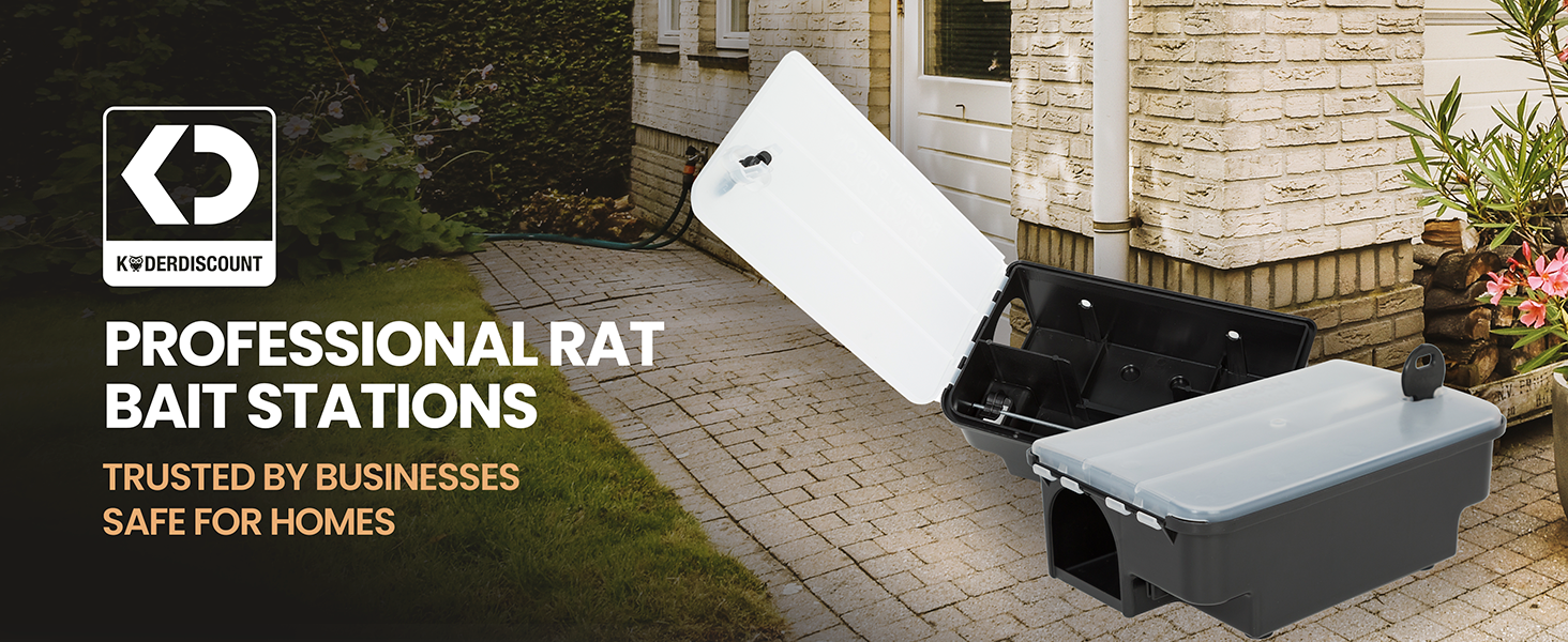 Durable rat bait stations placed outside a home for business and residential rodent control