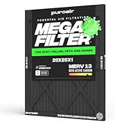 PuroAir MegaFilter - 20x25x1 Air Filter MERV 13 Activated CarbonTech Defense - Heavy Duty 3 Layer...