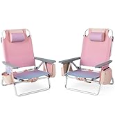 Giantex Folding Beach Chair, Patio Sling Chairs with 5 Adjustable Position, Head Pillow, Storage ...