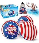 Water Bouncing Ball, 4th of July Splash Skip Water Balls for Fly Swimming Pool Games, 3 Pack Colo...