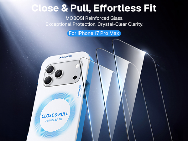 MOBOSI 3 Pack for iPhone 17 Pro max Screen Protector, Auto Alignment Tray