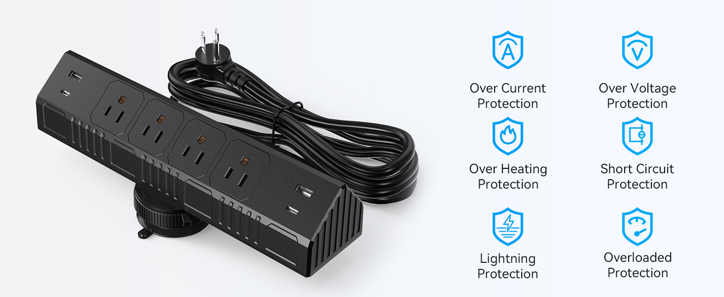 Flat Plug Desk Clamp Power Strip