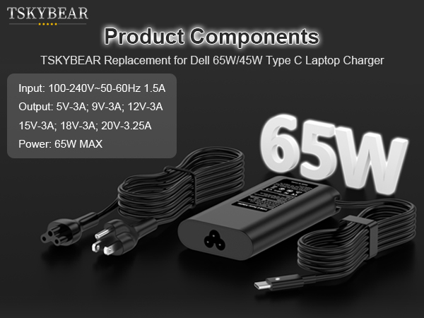 dell 65w type c charger; dell latitude charger; dell vostro charger; dell inspiron cahrger