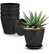 YNNICO 4 inch Plant Pots, 5 Pack Flower Pots Outdoor Indoor, Planters with Drainage Holes and Tra...