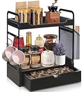 Coffee Bar Accessories and Organizer, 2-Tier Coffee Station Organizer, Wood Kitchen Countertop Or...