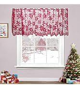 WUBODTI Red Lace Valance Curtains Christmas Decoration Floral Sheer Window Valances for Door Cafe...