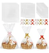 Labeol 50pcs Cellophane Bags 3 Sizes Cellophane Wrap for Gift Baskets 24x30 16x24 12x18 Large Cle...