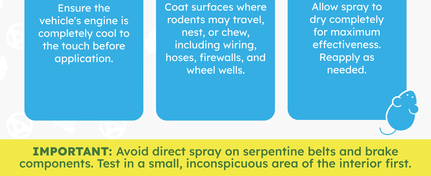 Car rodent repellent spray works under hood and trunk areas