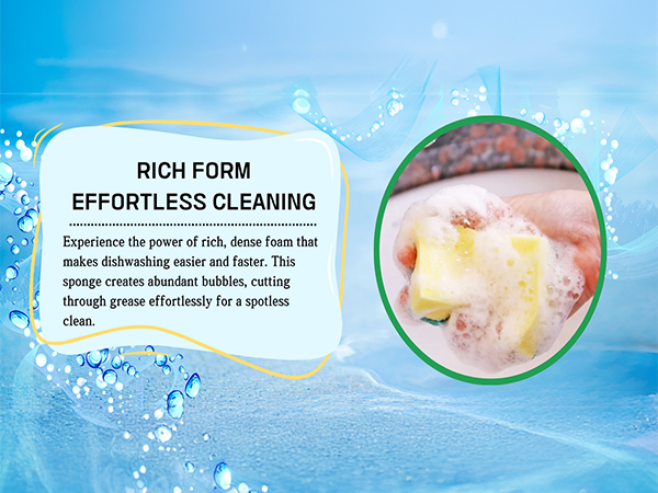 Effective sponge, deep cleaning, high foam, multi-purpose, scratch-free, durable, versatile.