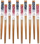 10 Pairs Reusable Bamboo Chopsticks, Blooming Sakura Pattern Natural Bamboo Wood Chopsticks, 8.8I...
