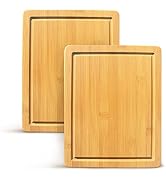 Small Bamboo Cutting Boards Set of 2, 10" Wood Chopping Boards with Wide Juice Groove, Bamboo Woo...