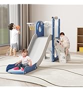 kinbor 6 in 1 Toddler Slide PlaySet - Indoor Outdoor Fun for Kids Ages 1-3, Includes Basketball H...