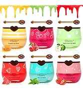 Bee Lip Balm Honey Pot, 6 Count Pack Lip Mask Skincare, Strawberry, Watermelon, Apple Lime, Cherr...