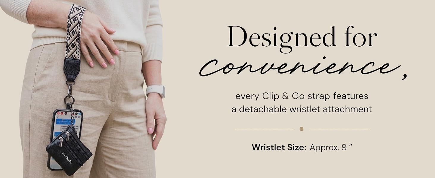 Designed for Convenience. Comes with a detachable wristlet.