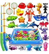 CozyBomB Magnetic Fishing Toys Game Set for Kids | Water Table Bathtub Kiddie Pool Party Pole Ro...