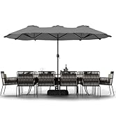 Shintenchi 16FT Large Patio Umbrella with Base Included, Outdoor Double-Sided Rectangular Shade w...