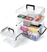 2 Pack Clear Medicine Storage Box with Removable Tray, Empty First Aid Box | Large &amp; Small Size T...