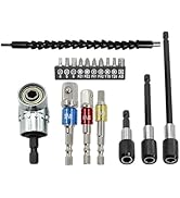 Mulcort 18Pcs Flexible Drill Bit Extension Set 105°Right Angle Drill Attachment Rotatable Joint S...