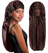 BONNET QUEEN Braid Bonnet Silk Bonnet Foldable Extra Long Wrap for Braids Satin Bonnets with Tie ...