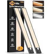 Gritin 14.7inch Under Cabinet Lighting Rechargeable - 128 LED Super Bright, 3-Color&amp;5 Level Brigh...