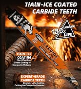 Expert Carbide Reciprocating Saw Blade, 9 Inch 6-9TPI Saw Blades for Metal, Steel, Copper, Alumin...