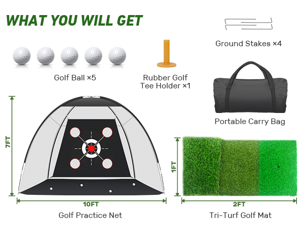 KLAODOT Golf Net with Practice Mat,Golf Hitting Aid Nets 10x7FT for Backyard Driving 