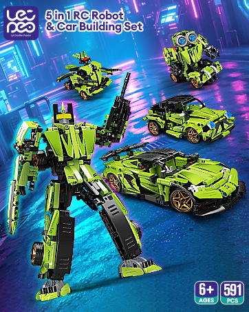 Sports Car and Transforming Robot Toy Building Sets