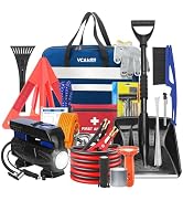 Car Emergency Safety Kit Bag with Digital Air Compressor,Jumper Cables,First Aid Kit, Winter Vehi...