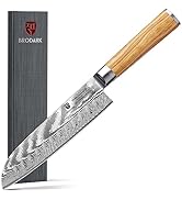 BRODARK Damascus Santoku Knife 7 Inch,Japanese Kitchen Knife with Olive Wood Handle,High Carbon S...