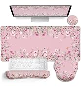 LIMKRIAN Floral Desk Mat Set, Cute Pink Desk Accessories Gifts for Women | Mouse Pad with Gel Wri...