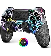 AceGamer Light-up Wireless Controller for PS4,Black Crack Custom Design with RGB Light,1000mah Ba...
