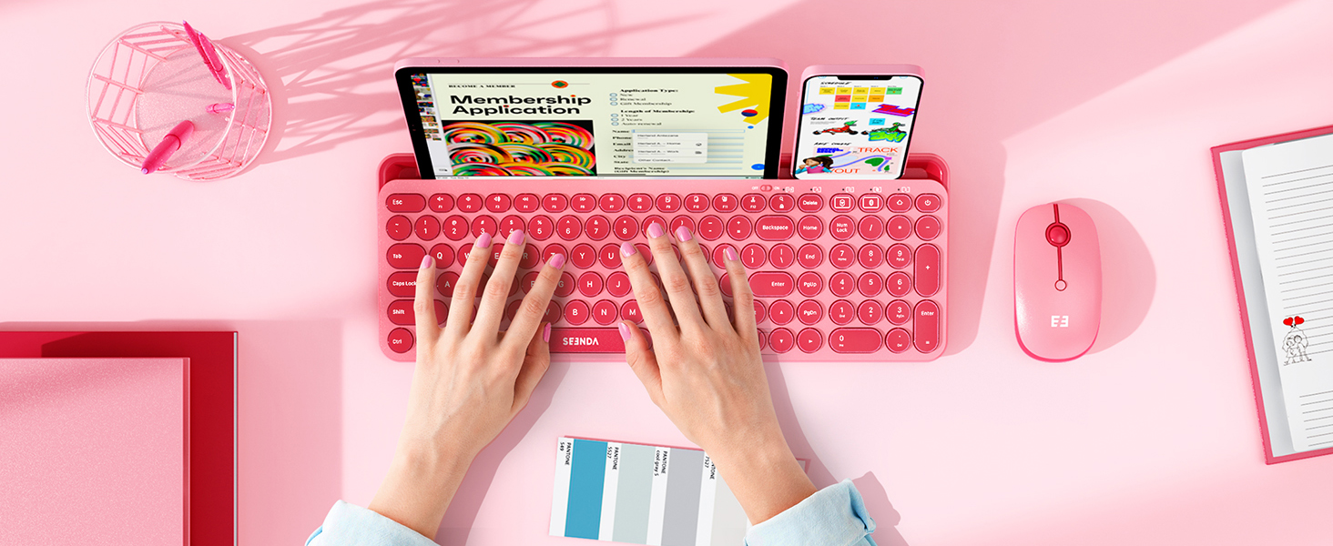 Bluetooth keyboard and mouse combo for ipad iphone tablet cute keyboard multi device keyboard