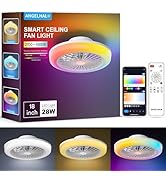 ANGELHALO 18" Smart Ceiling Fan with Light, RGBWW Flush Mount Fandelier with Remote/App Control, ...