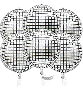 PartyWoo Silver Balloons, 6 pcs Disco Silver Foil Balloons, 22 inch Giant 4D Foil Balloons and Ri...