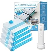 Vacuum Seal Bags for Clothing Travel, 12 Pack Vacuum Storage Bags for Clothes with Portable Elect...