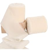 RIBBOOO 2 Rolls Cream White Velvet Ribbon 3 Inch Handmade Fringe Frayed Silk Velvet Ribbon Raw Ed...
