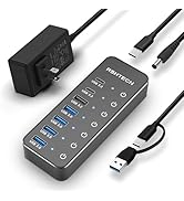 RSHTECH 7-Port Powered USB 3.2/USB C Hub with 10Gbps USB-A 3.2, 2 USB-C 3.2, 4 USB 3.0 Ports, Ind...