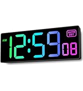 Soobest Large LED Digital Wall Clock 8 RGB Color Changing Display, Corded Plug in Electric Digita...