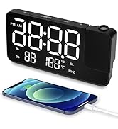 WAIGESEN Projection Alarm Clock for Bedroom-Alarm Clock Radio with 180° Rotatable Projector LED D...