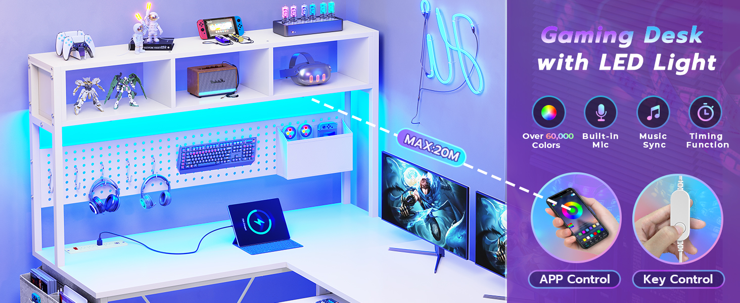 SEDETA White L Shaped Office Desk, Corner Computer Desk 