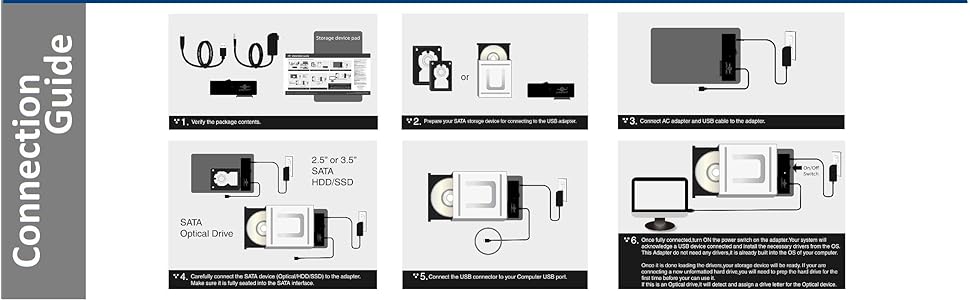 USB 3.0, Optical Adapter, HDD adapter, SSD adapter, 2.5", 3.5", SATA I/II/III, 6Gbps