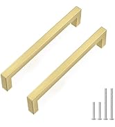 Goldenwarm 10 Pack 5 Inch Solid Cabinet Handles Brushed Gold Cabinet Pulls Square Gold Drawer Pul...